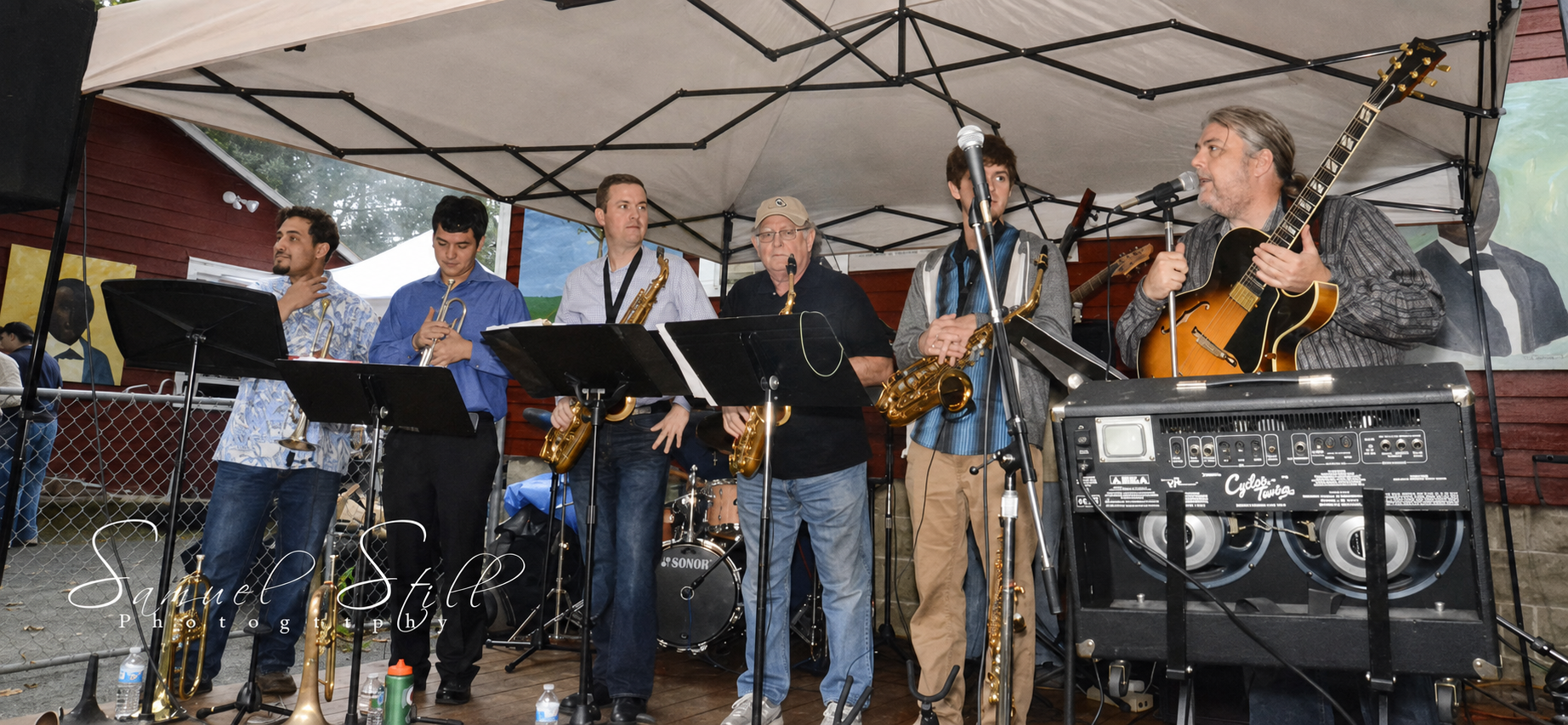 Dave Bermingham leading M-Town Jazz Jam with its five-horn front line